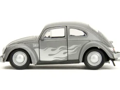 1959 Volkswagen Beetle Gray Metallic with Silver Flames and Boxing Gloves Accessory Punch Buggy Series 1/32 Diecast Model Car Jada JA34235