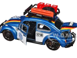 1966 Volkswagen Beetle Off Road #1718 Blue Metallic and White with German Flag Stripes and Roof Rack Accessories 1/24 Diecast Model Car by Motormax