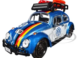 1966 Volkswagen Beetle Off Road #1718 Blue Metallic and White with German Flag Stripes and Roof Rack Accessories 1/24 Diecast Model Car by Motormax