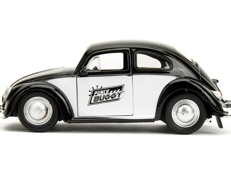 1959 Volkswagen Beetle Punch Buggy Black and White and Boxing Gloves Accessory Punch Buggy Series 1/32 Diecast Model Car Jada 34233