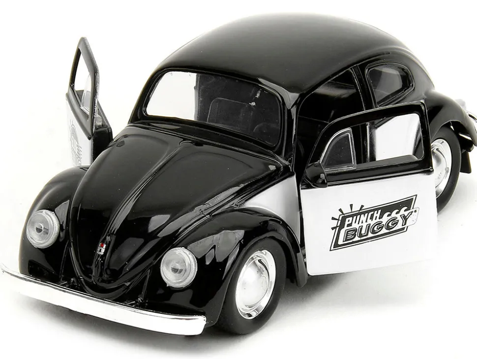 1959 Volkswagen Beetle Punch Buggy Black and White and Boxing Gloves Accessory Punch Buggy Series 1/32 Diecast Model Car Jada 34233