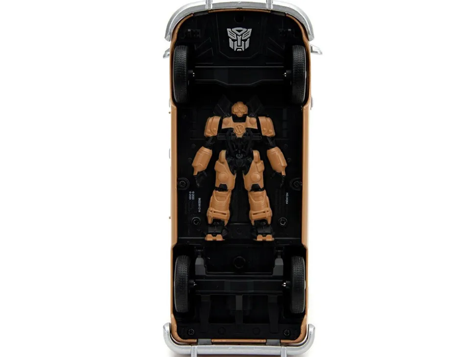 Volkswagen Bus WheelJack Tan and Beige Frank s TV Repair and Transformers Logo Diecast Statue Transformers Rise of the Beasts 2023 Movie Hollywood Rides Series 1/24 Diecast Model Car Jada 34264