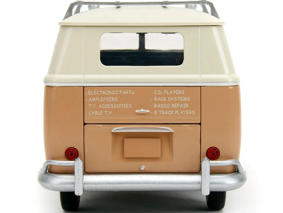 Volkswagen Bus WheelJack Tan and Beige Frank s TV Repair and Transformers Logo Diecast Statue Transformers Rise of the Beasts 2023 Movie Hollywood Rides Series 1/24 Diecast Model Car Jada 34264