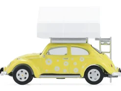 Volkswagen Classic Beetle Yellow with White Flower Graphics and Interior with Camp'otel Cartop Sleeper Tent