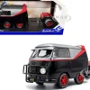 2024 Volkswagen Kool Kombi Sport Van with Trailer Black and Silver with Red Stripe 1/18 Diecast Model Car by Solido
