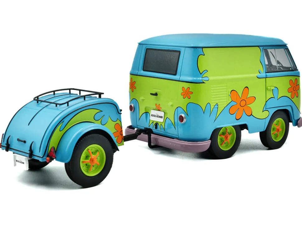 2024 Volkswagen Kool Kombi Van with Trailer "Ghost Hunter" Blue and Green with Graphics 1/18 Diecast Model Car by Solido