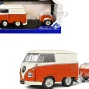 1950 Volkswagen Kool Kombi Van with Trailer Orange and White 1/18 Diecast Model Car by Solido