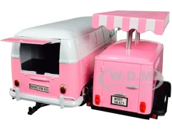 Volkswagen T1 Delivery Van Ice-Cream Trailer Pink White Ice-Cream Shop 1/24 Diecast Model Car Motormax 79672