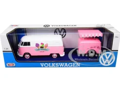 Volkswagen T1 Delivery Van Ice-Cream Trailer Pink White Ice-Cream Shop 1/24 Diecast Model Car Motormax 79672