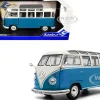 1962 Volkswagen T1 Samba Bus Baby Blue and White 1/18 Diecast Model Car by Solido
