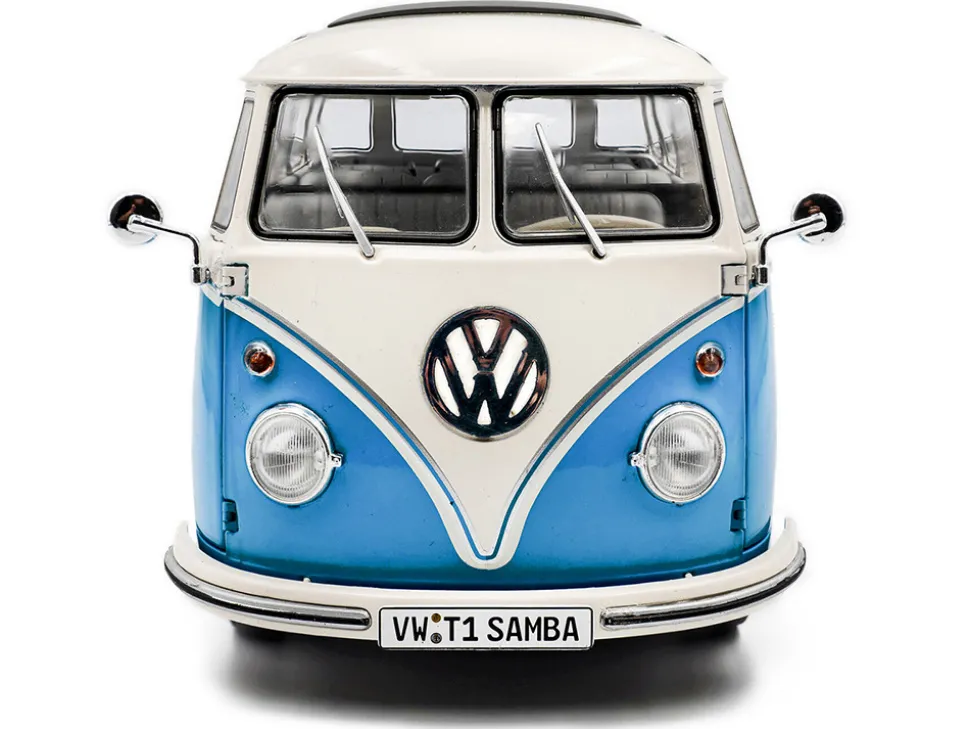 1962 Volkswagen T1 Samba Bus Baby Blue and White 1/18 Diecast Model Car by Solido