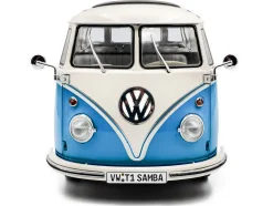 1962 Volkswagen T1 Samba Bus Baby Blue and White 1/18 Diecast Model Car by Solido