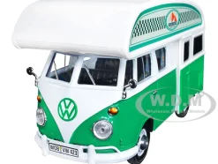 Volkswagen Type 2 T1 Camper Van Green White Outdoor Camping Explore the Forest 1/24 Diecast Model Car Motormax 79592