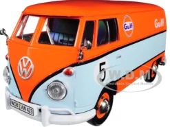 Volkswagen Type 2 T1 Delivery Van #5 Gulf Orange Light Blue 1/24 Diecast Model Car Motormax 79649
