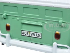 Volkswagen Type 2 (T1) Double Cab Pickup Truck White and Green 1/24 Diecast Model Car Motormax 79343