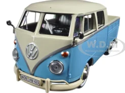 Volkswagen Type 2 (T1) Double Cab Pickup Truck Blue/Cream 1/24 Diecast Model Car Motormax 79343