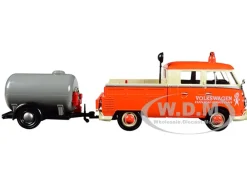 Volkswagen Type 2 T1 Pickup Truck Orange Cream Oil Trailer Road Service 1/24 Diecast Model Car Motormax 79674