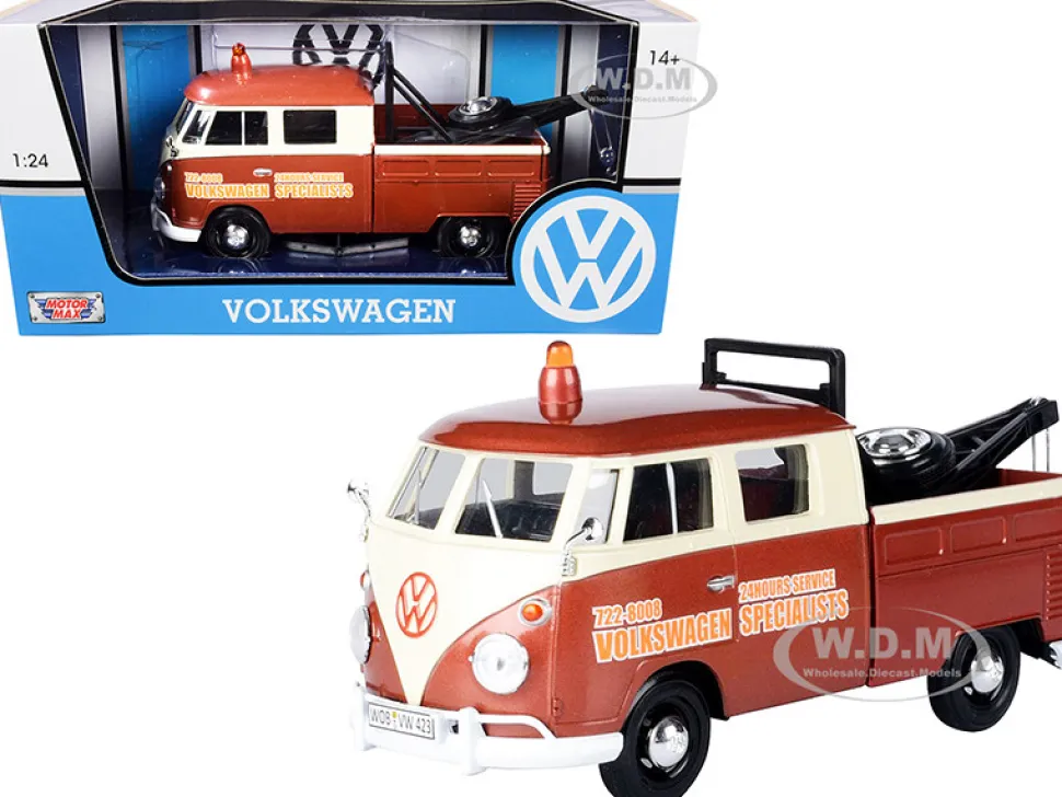 Volkswagen Type 2 T1 Tow Truck Volkswagen Specialists Brown Metallic Cream 1/24 Diecast Model Car Motormax 79585