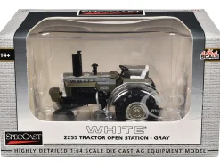 White 2255 Open Station Tractor Brushed Metal with White Stripes 1/64 Diecast Model by SpecCast