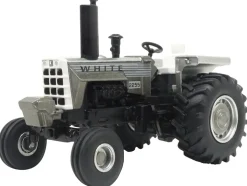 White 2255 Open Station Tractor Brushed Metal with White Stripes 1/64 Diecast Model by SpecCast