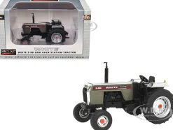 White 2-88 2WD Open Station Tractor Brushed Metal with Red Stripes 1/64 Diecast Model by SpecCast