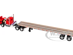 White Western Star 4900 Day Cab with 48’ Utility Flatbed Trailer Viper Red 1/64 Diecast Model by DCP/First Gear