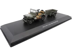 Willys Jeep 1 4 Ton Utility Truck Olive Drab with Trailer United States Army 1/43 Diecast Model Militaria Die Cast 23200-44