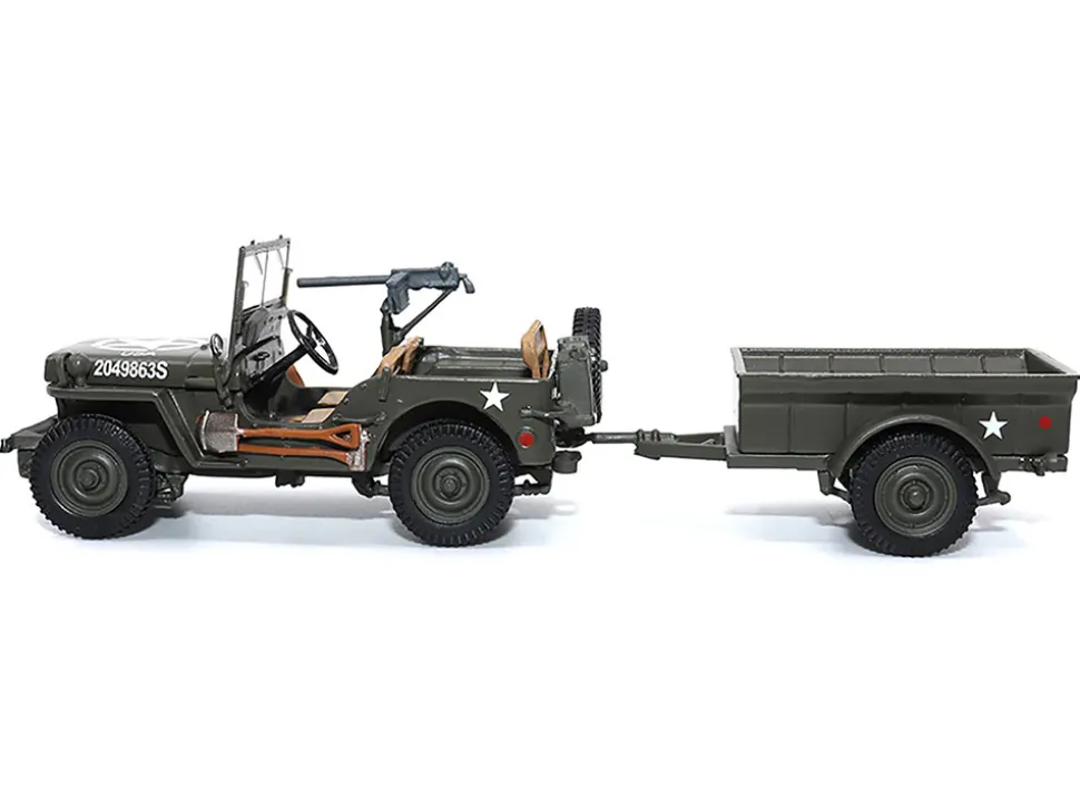 Willys Jeep 1 4 Ton Utility Truck Olive Drab with Trailer United States Army 1/43 Diecast Model Militaria Die Cast 23200-44