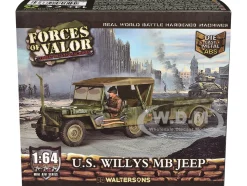 Willys MB Jeep with Trailer Olive Drab (Weathered) with Driver Figure "United States Army" "Mini AFV" Series 1/64 Diecast Model by Forces of Valor