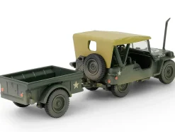 Willys MB Jeep with Trailer Olive Drab (Weathered) with Driver Figure