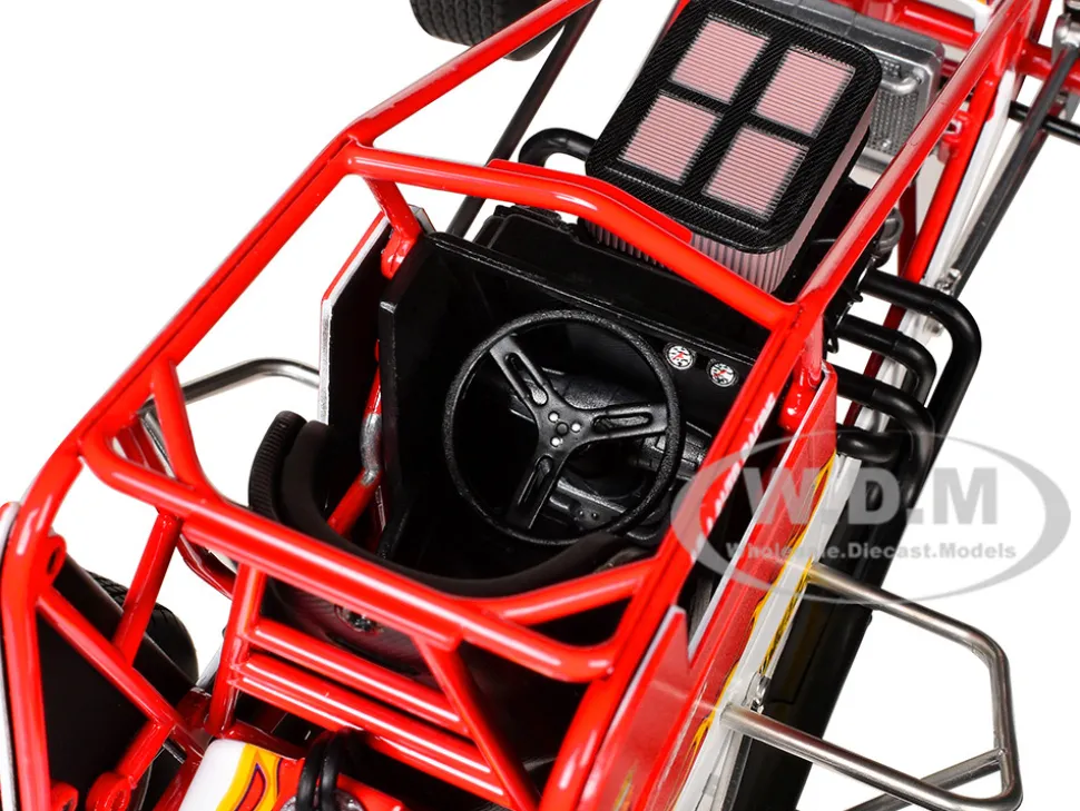 Winged Sprint Car #104+ Jeff Swindell "Octane Boost" Red with Graphics "National Sprint Car Hall of Fame" 1/18 Diecast Model Car by ACME