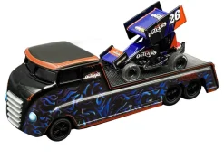 World Of Outlaws 2026 Winged Sprint Car #26 Black with Stripes and Custom Hauler Black with Graphics 1/64 Diecast Model Cars by ACME