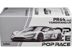 Yangwang U9 Silver Metallic with Black Top and Stripes 1/64 Diecast Model Car by Pop Race